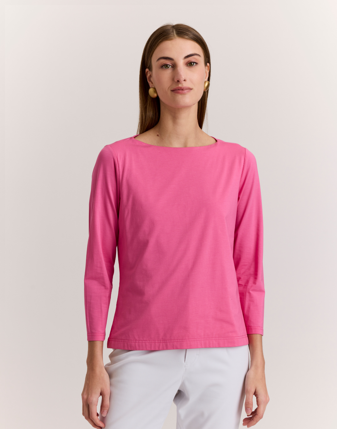 Gissel 3/4 Sleeve Boat Neck Double Knit Panel Shirt