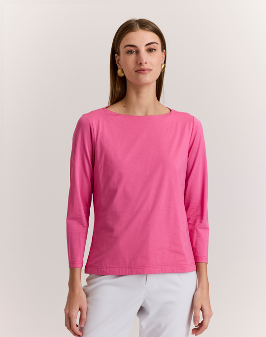 Gissel 3/4 Sleeve Boat Neck Double Knit Panel Shirt