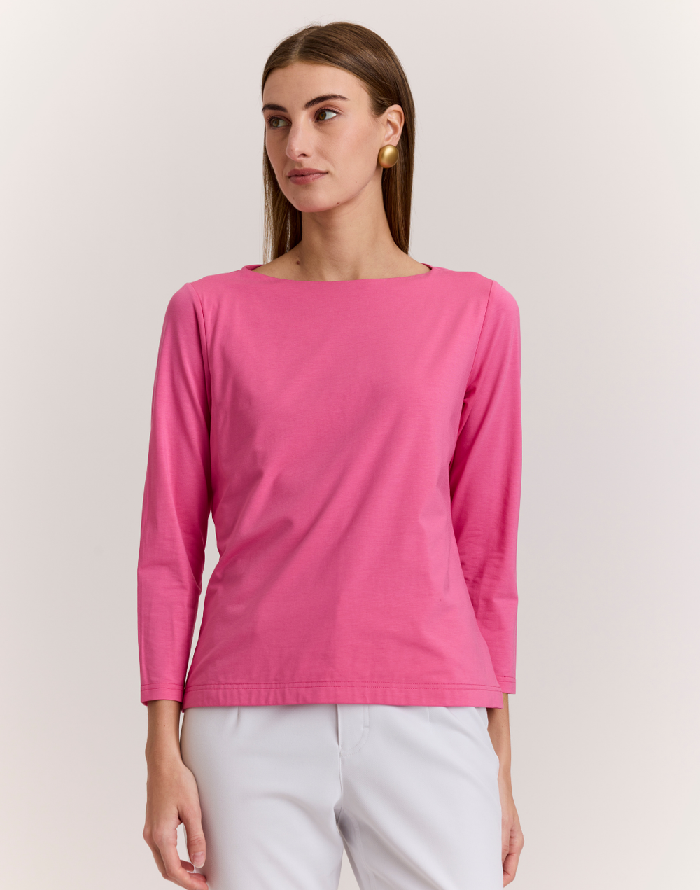 Gissel 3/4 Sleeve Boat Neck Double Knit Panel Top