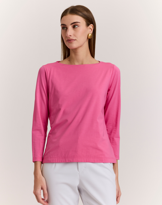 Gissel 3/4 Sleeve Boat Neck Double Knit Panel Shirt