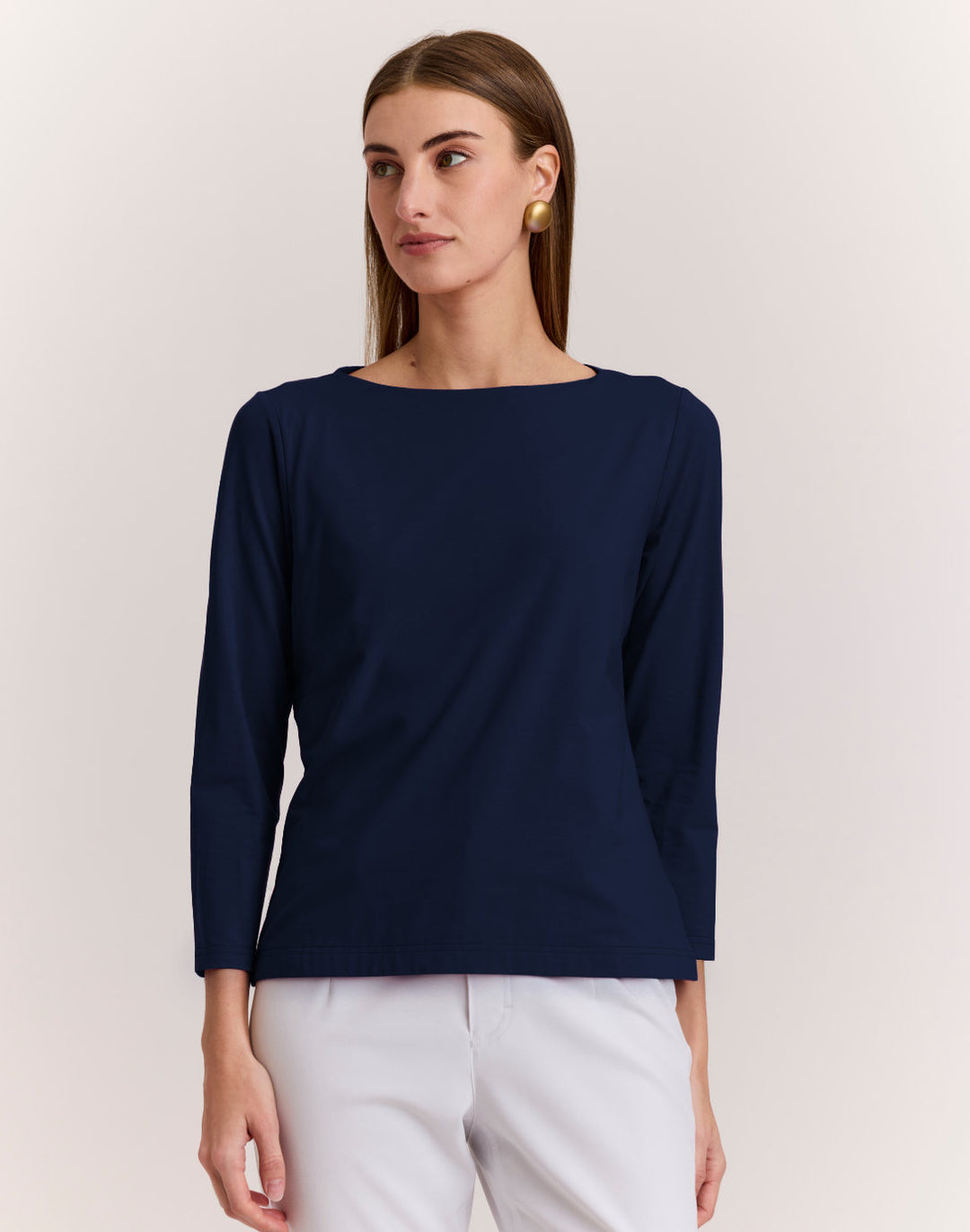 Gissel 3/4 Sleeve Boat Neck Double Knit Panel Shirt