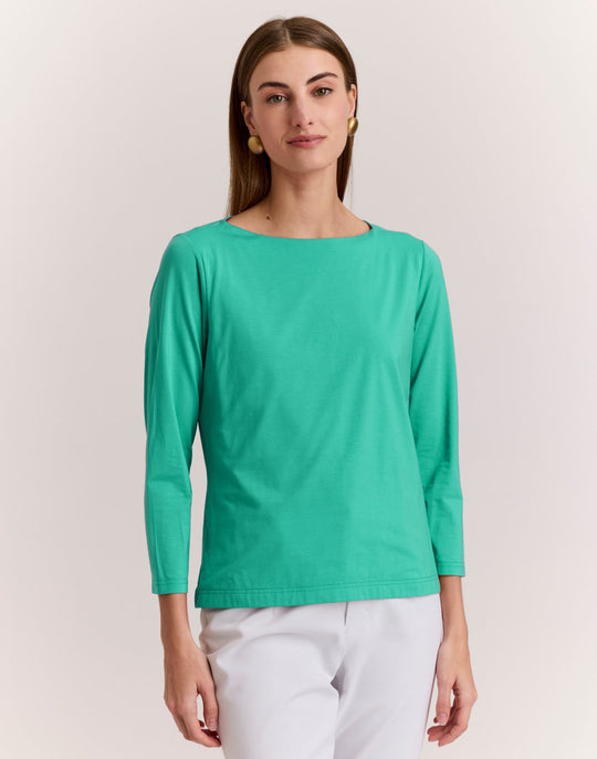 Gissel 3/4 Sleeve Boat Neck Double Knit Panel Shirt