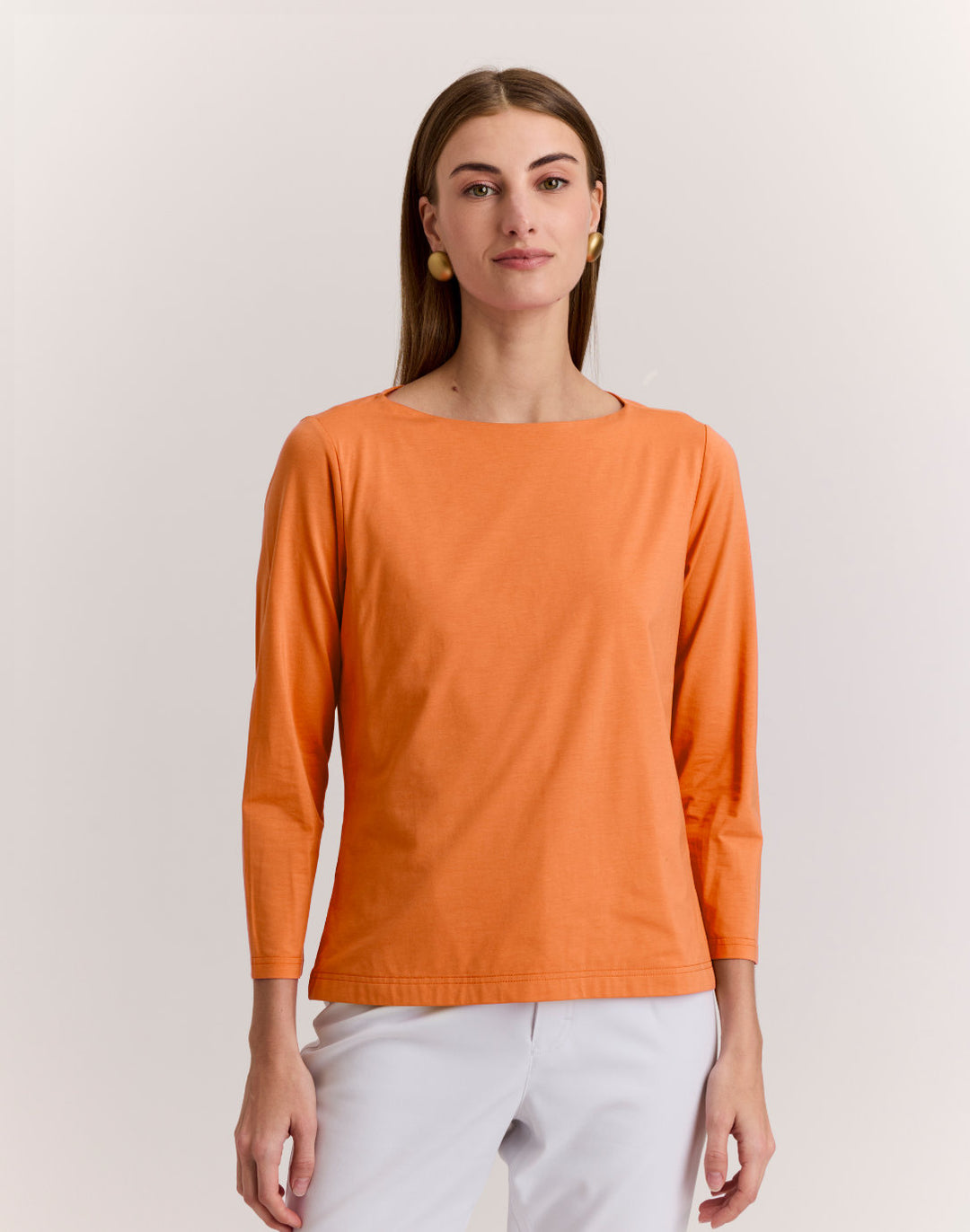 Gissel 3/4 Sleeve Boat Neck Double Knit Panel Shirt