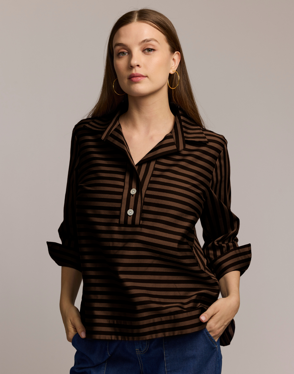 Aileen 3/4 Sleeve Classic Stripe Shirt