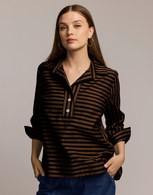 Aileen 3/4 Sleeve Classic Stripe Shirt