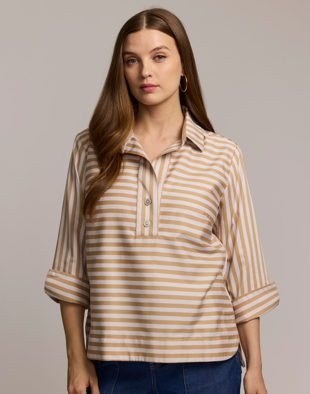 Aileen 3/4 Sleeve Classic Stripe Shirt