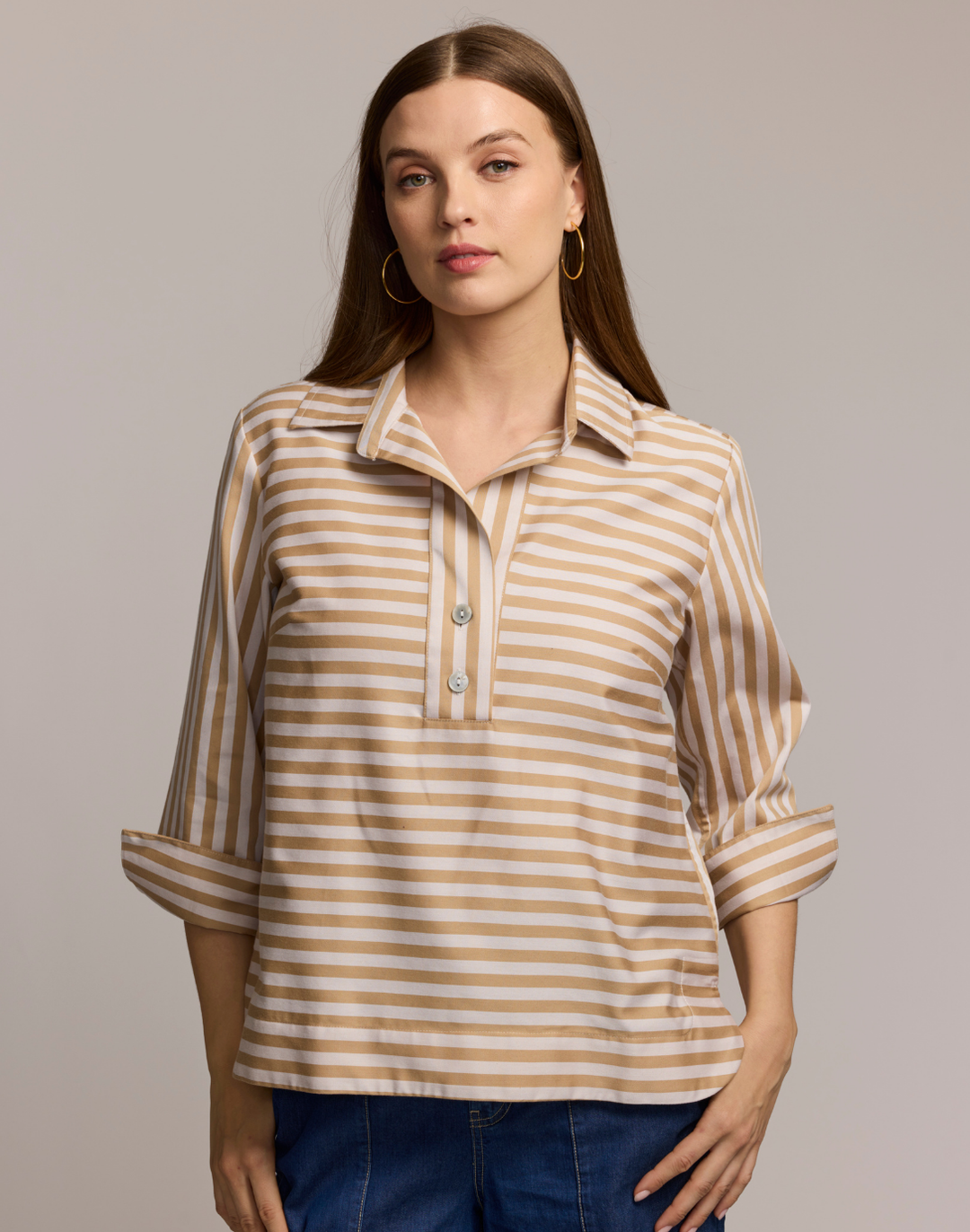 Aileen 3/4 Sleeve Classic Stripe Shirt
