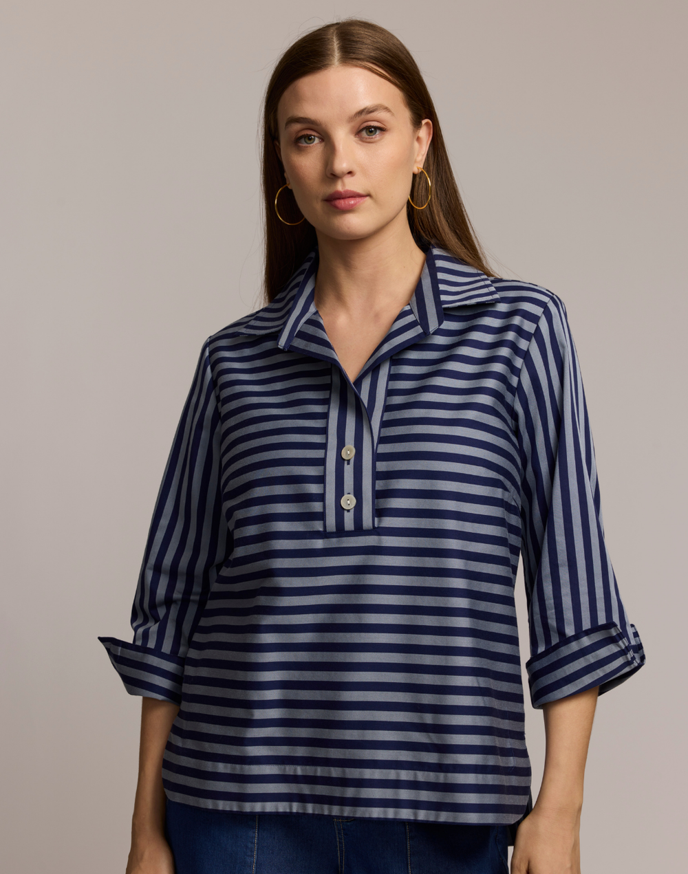Aileen 3/4 Sleeve Classic Stripe Shirt