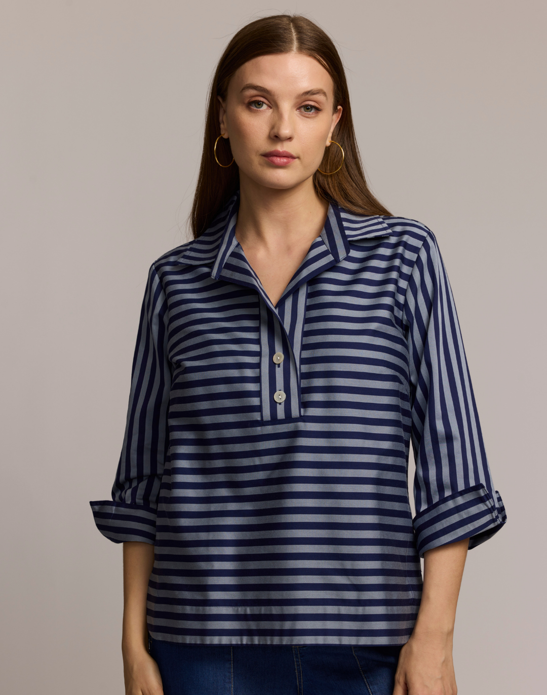 Aileen 3/4 Sleeve Classic Stripe Shirt