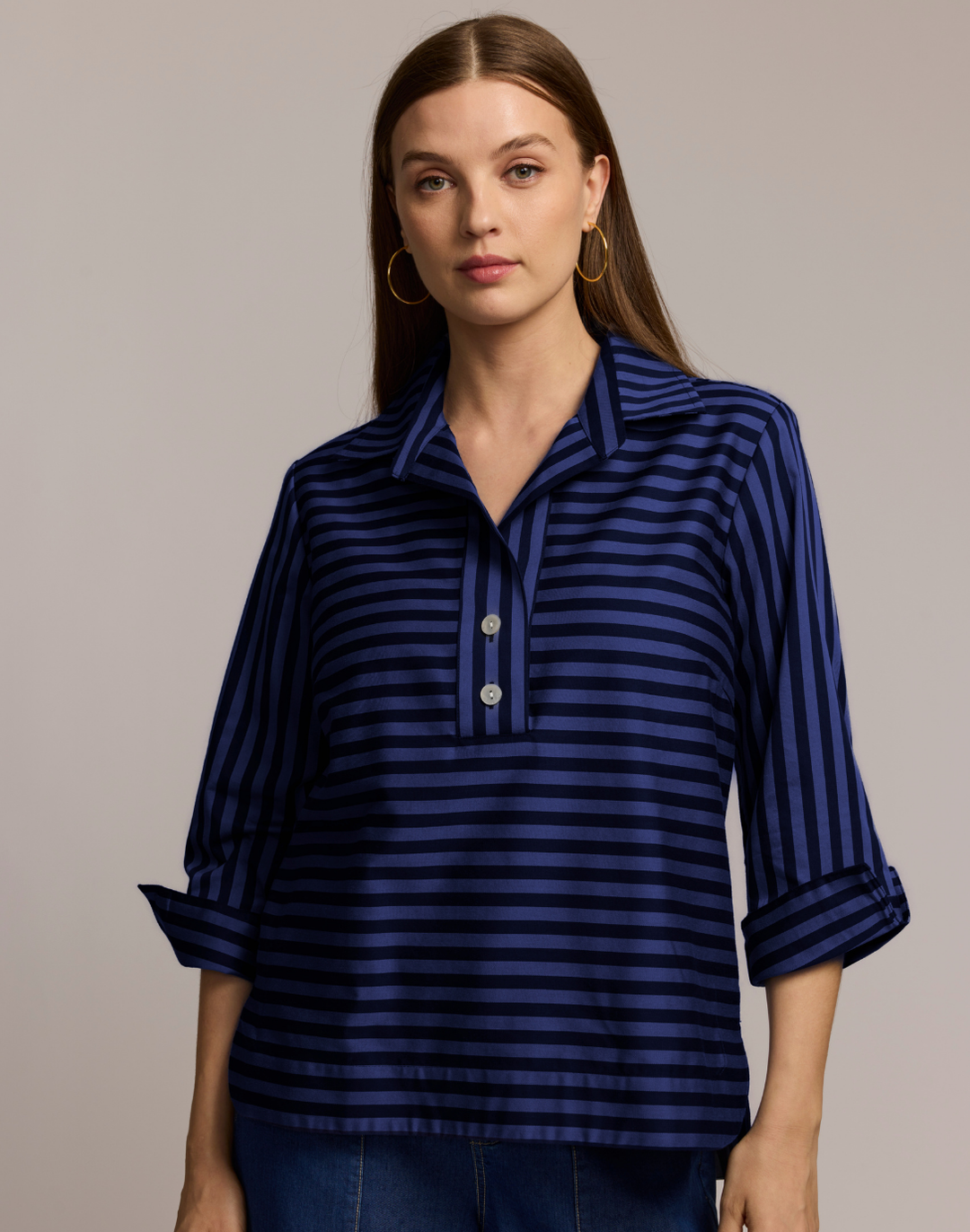 Aileen 3/4 Sleeve Classic Stripe Shirt