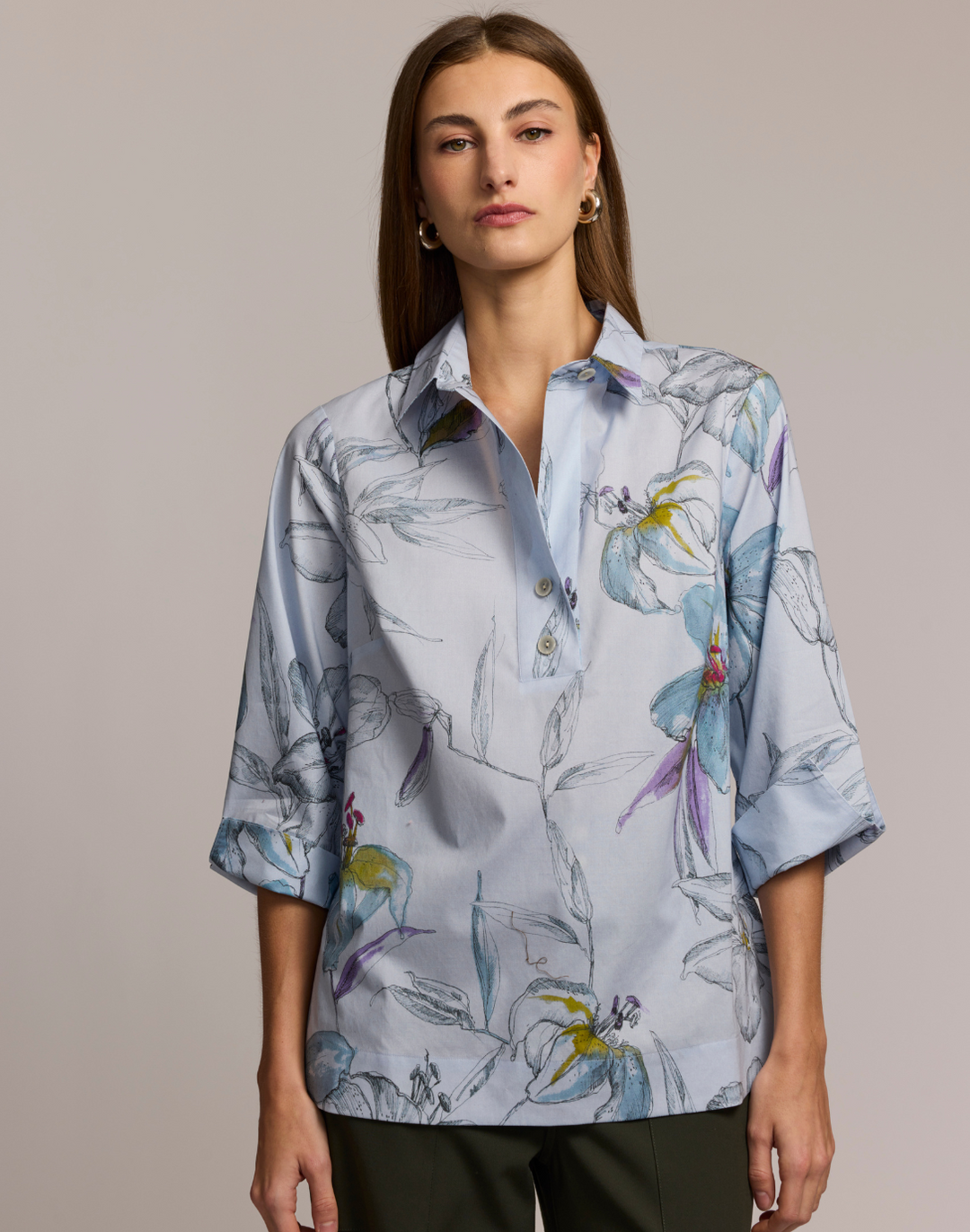 Charlotte 3/4 Sleeve Lily Print Top