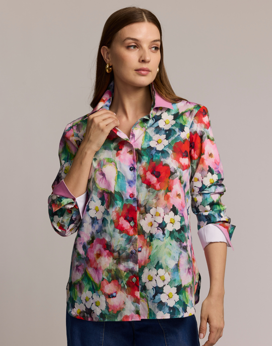 Margot Long Sleeve Watercolor Garden Shirt