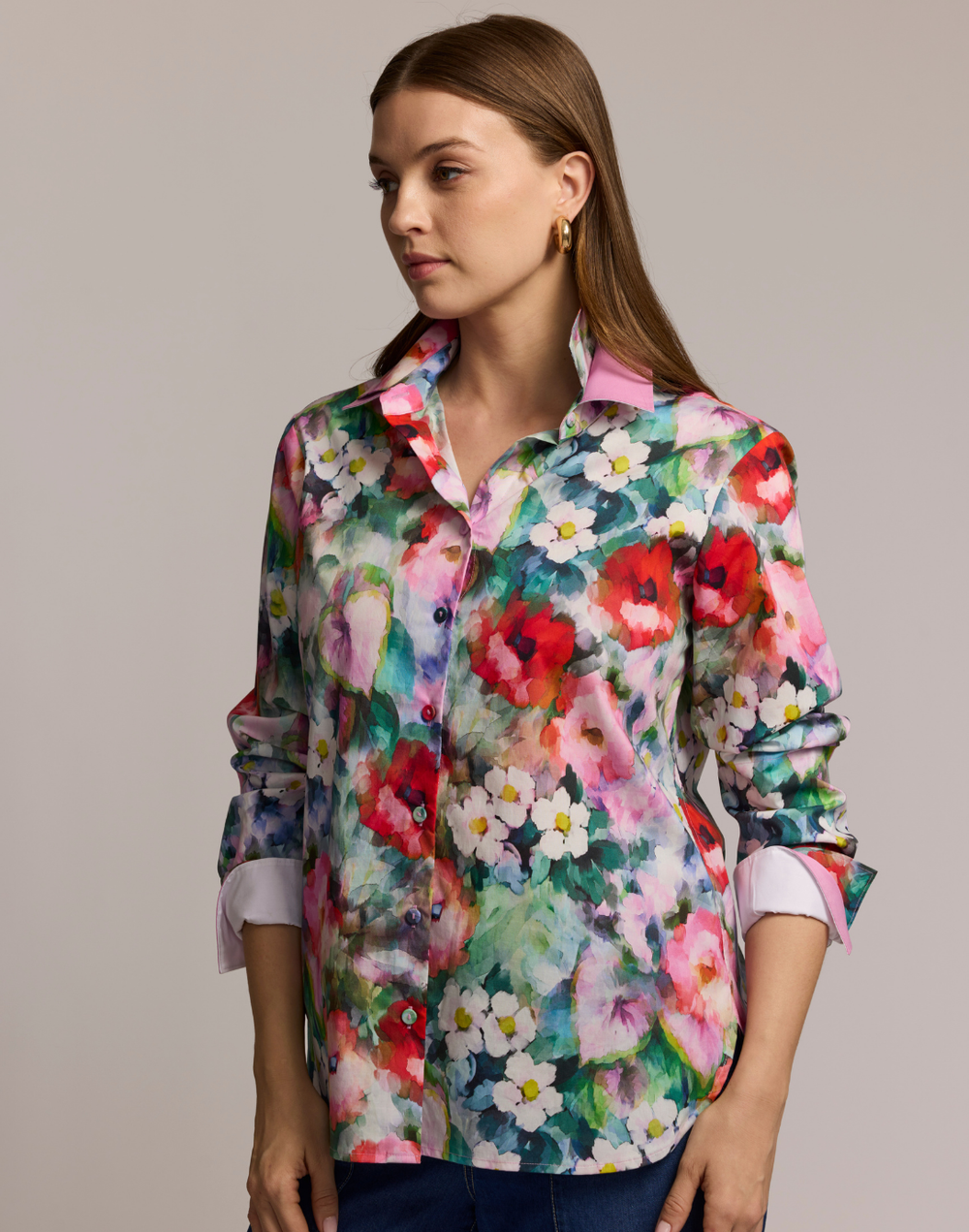 Margot Long Sleeve Watercolor Garden Shirt