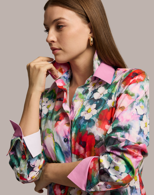 Margot Long Sleeve Watercolor Garden Shirt