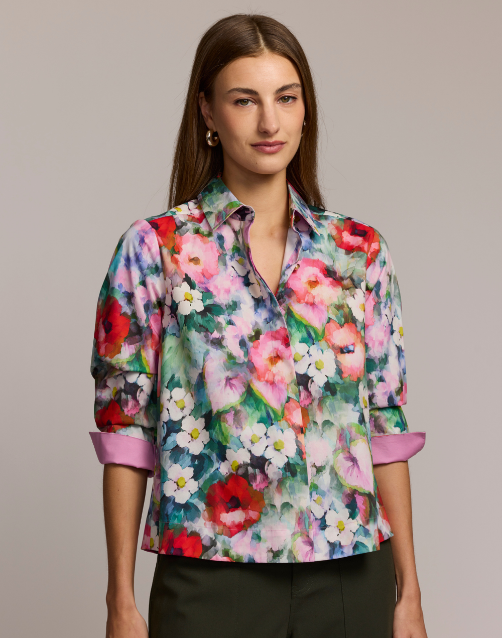 New Xena 3/4 Sleeve Watercolor Garden Shirt