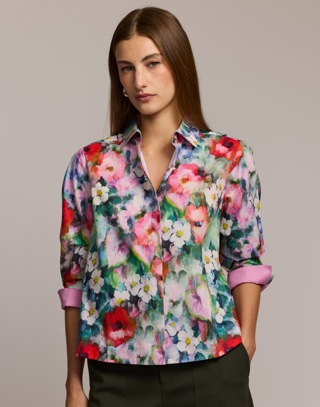 New Xena 3/4 Sleeve Watercolor Garden Shirt