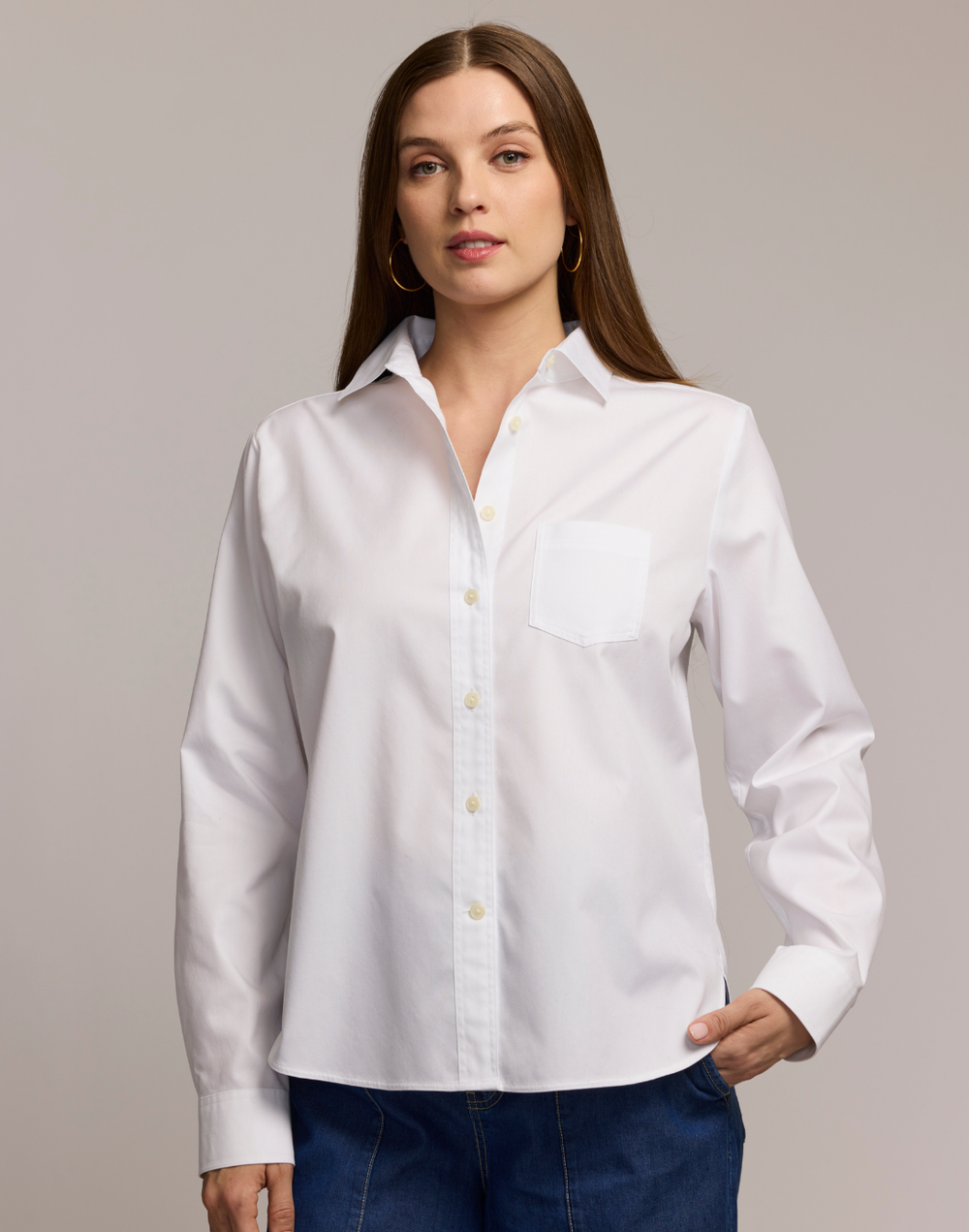 no iron cotton dress shirts Martha 3/4 Sleeve No Iron Luxe Cotton Shirt White / M
