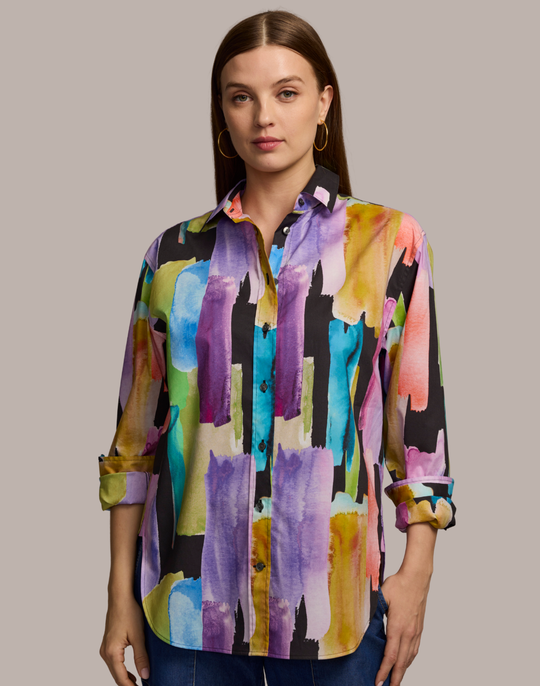 Halsey Long Sleeve Abstract Watercolor Shirt