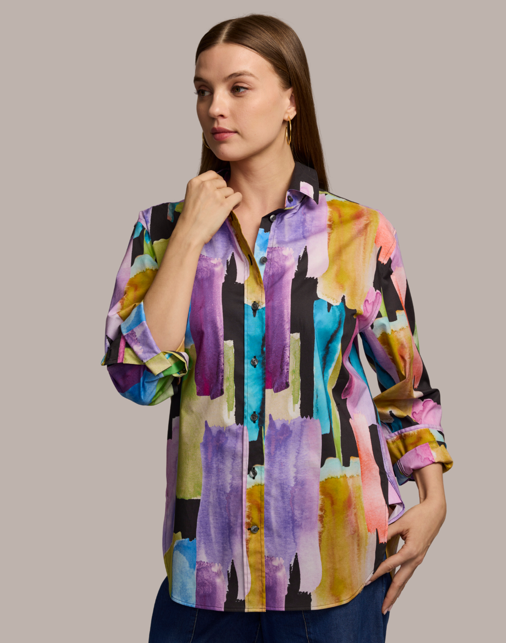 Halsey Long Sleeve Abstract Watercolor Shirt