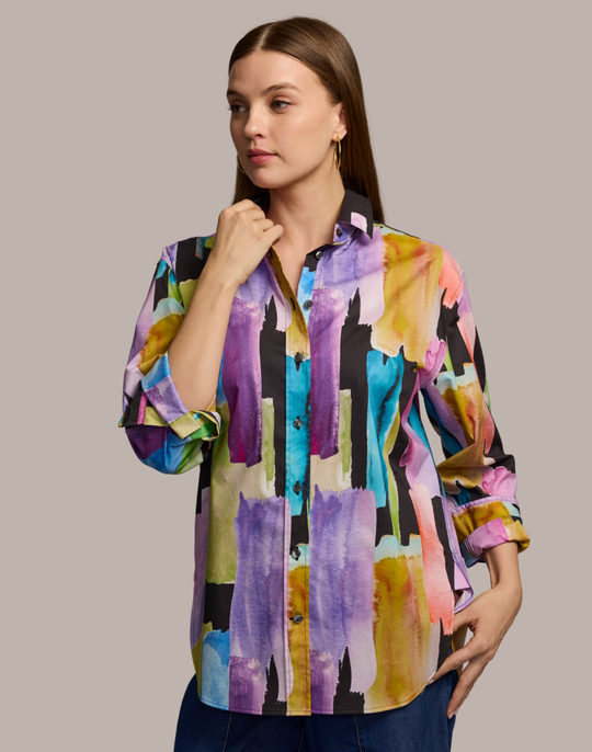 Halsey Long Sleeve Abstract Watercolor Shirt