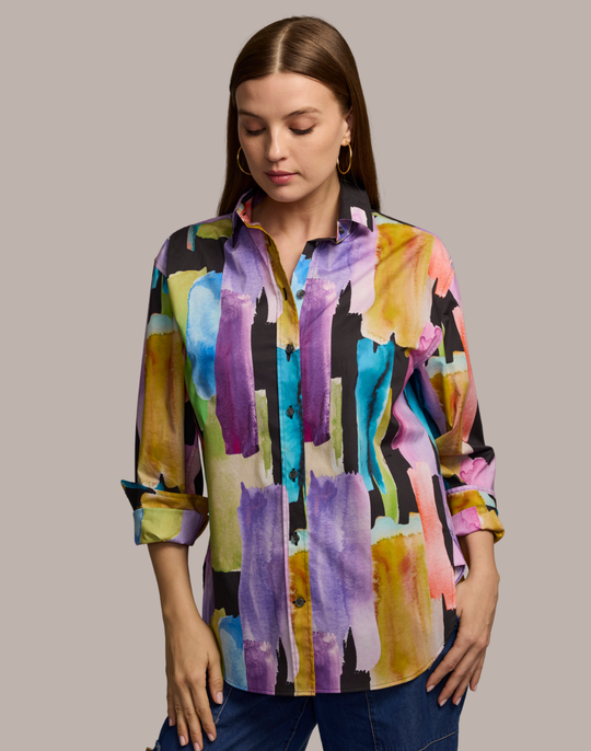 Halsey Long Sleeve Abstract Watercolor Shirt