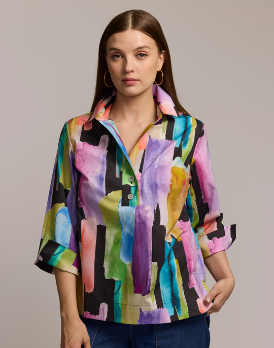 Aileen 3/4 Sleeve Abstract Watercolor Shirt