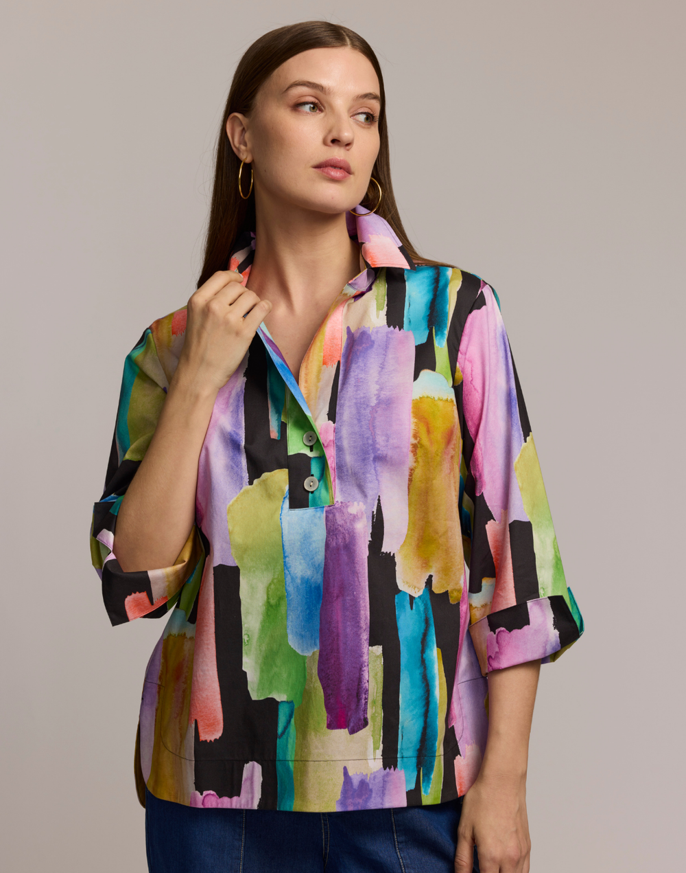 Aileen 3/4 Sleeve Abstract Watercolor Shirt