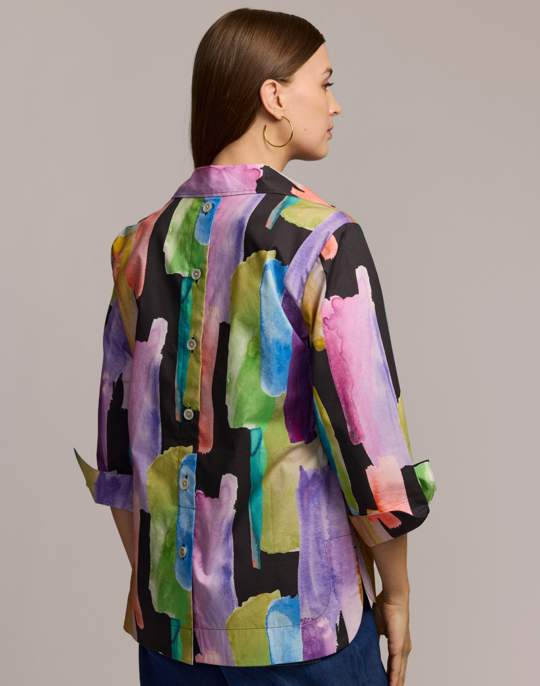 Aileen 3/4 Sleeve Abstract Watercolor Shirt