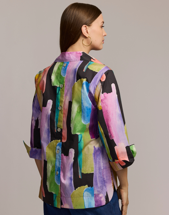 Aileen 3/4 Sleeve Abstract Watercolor Shirt