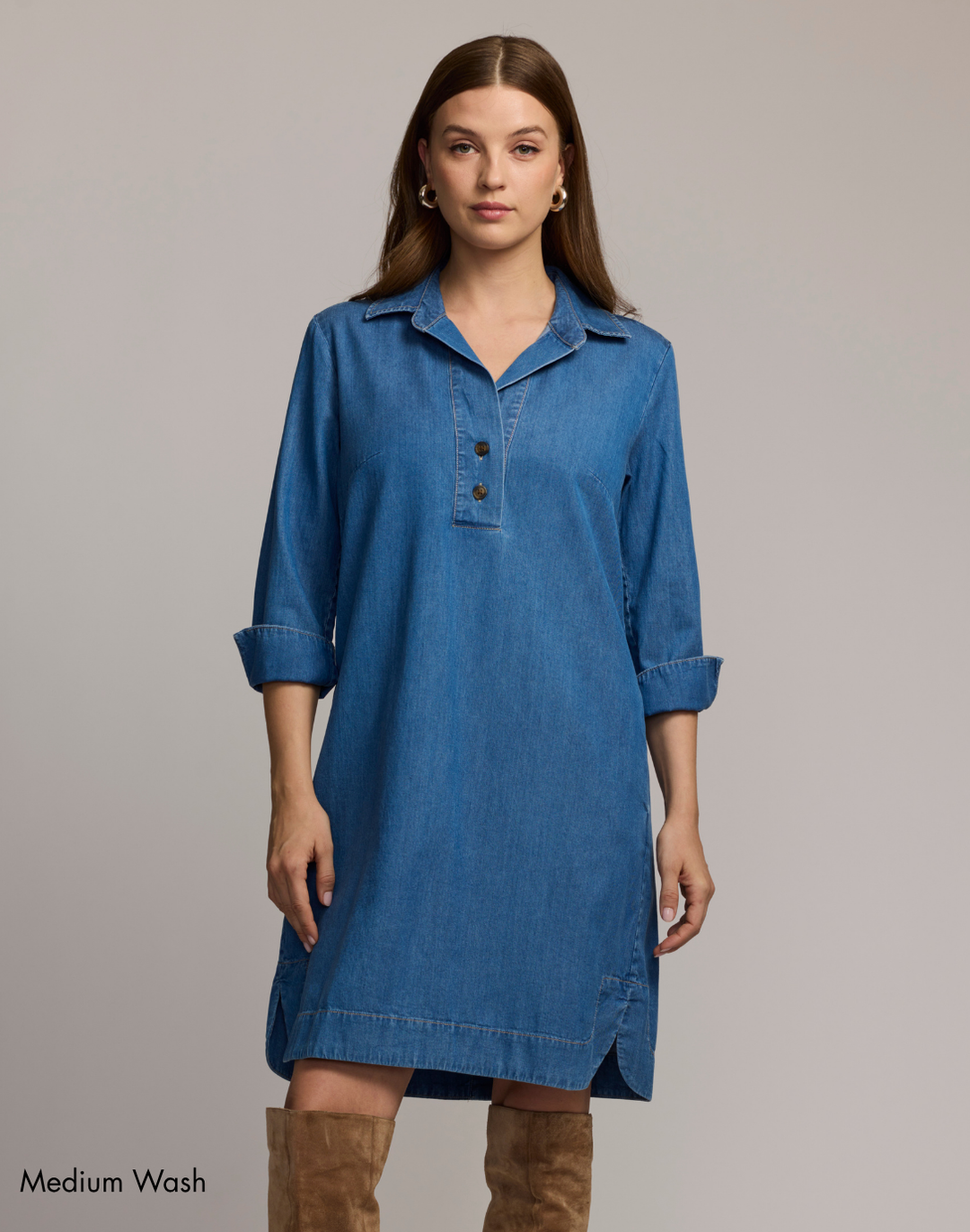 Aileen 3/4 Sleeve Denim Dress Black Wash / L Aileen 3/4 Sleeve Denim Dress Black Wash / L