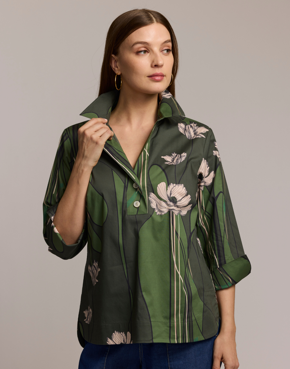 Aileen 3/4 Sleeve Poppy Print Shirt