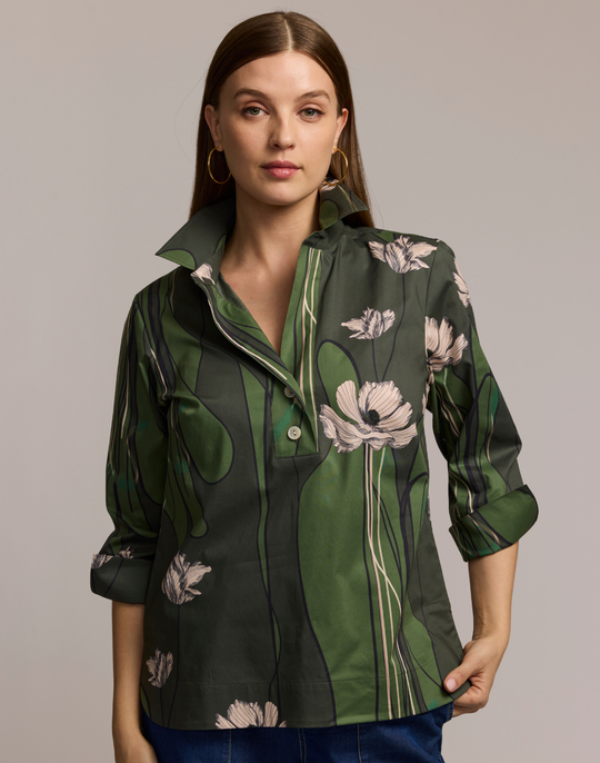 Aileen 3/4 Sleeve Poppy Print Shirt
