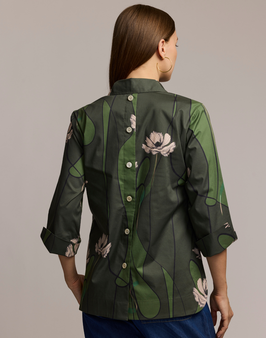Aileen 3/4 Sleeve Poppy Print Shirt