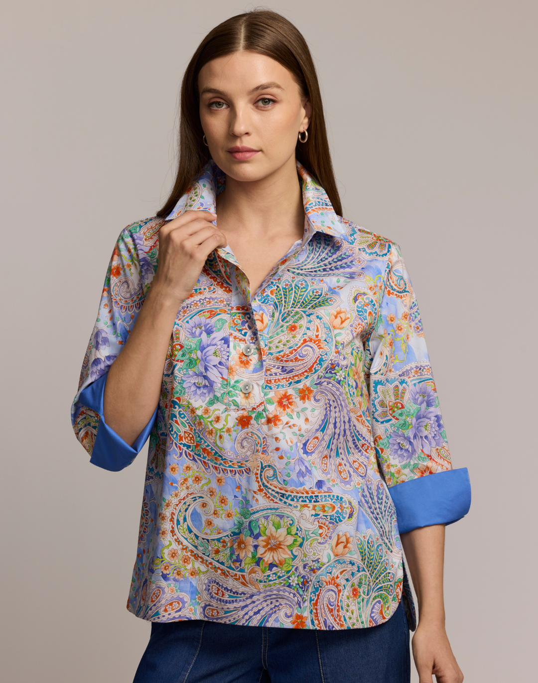 Aileen 3/4 Sleeve Floral Paisley Shirt