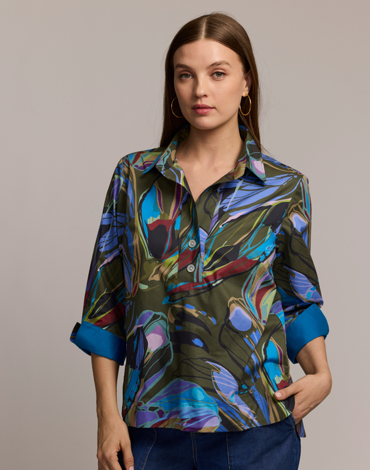 Aileen 3/4 Sleeve Abstract Camo Shirt