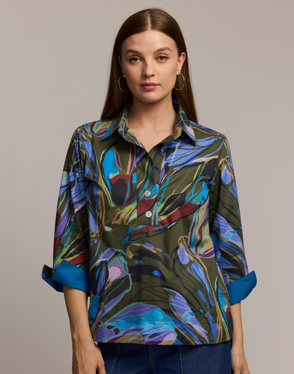 Aileen 3/4 Sleeve Abstract Camo Shirt
