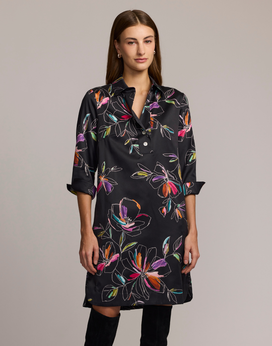 Aileen 3/4 Sleeve Floral Stencil Dress