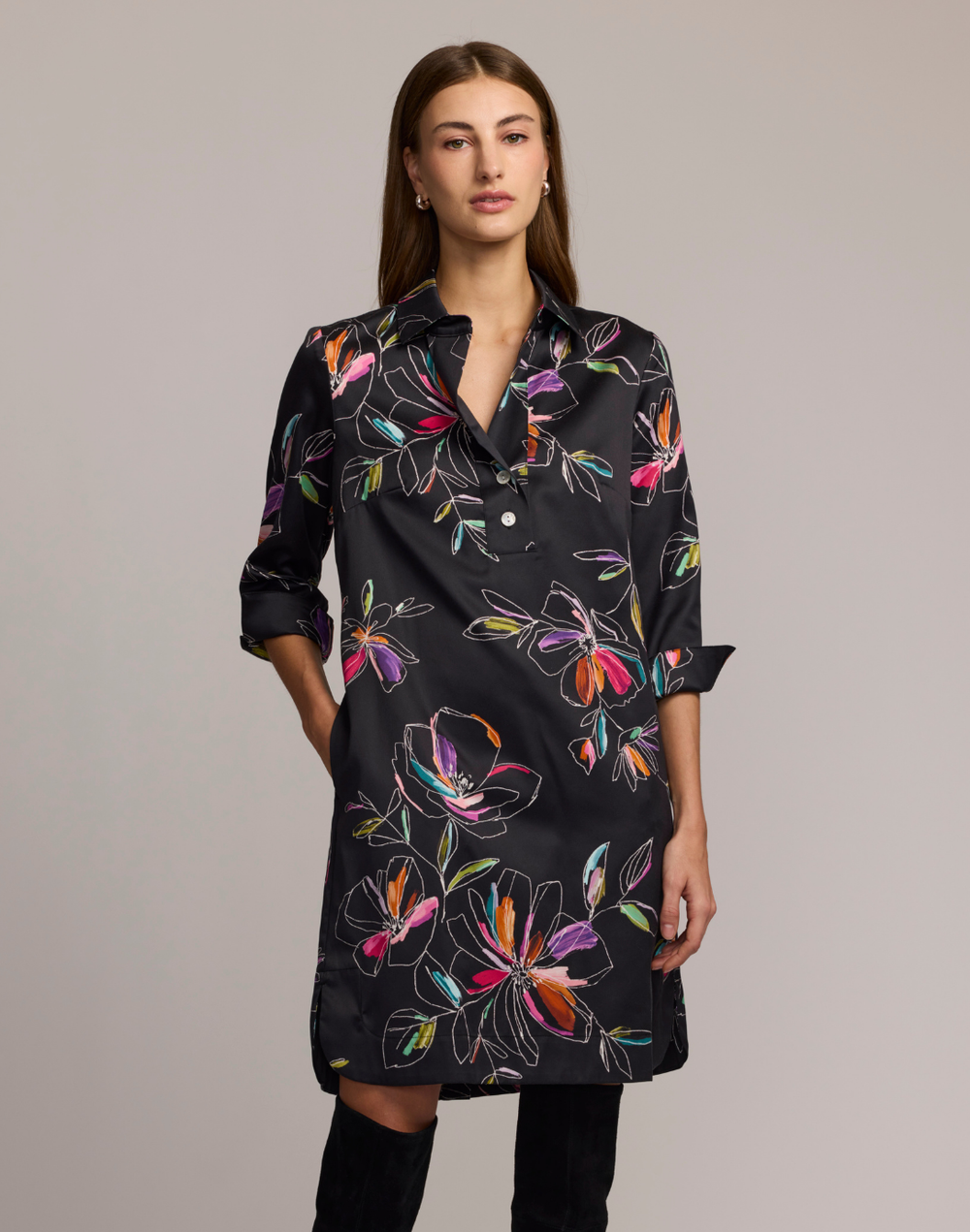 Aileen 3/4 Sleeve Floral Stencil Dress