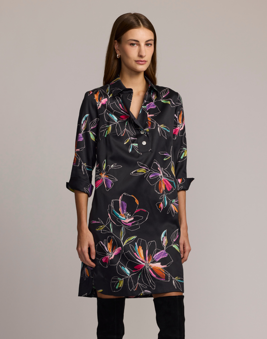 Aileen 3/4 Sleeve Floral Stencil Dress