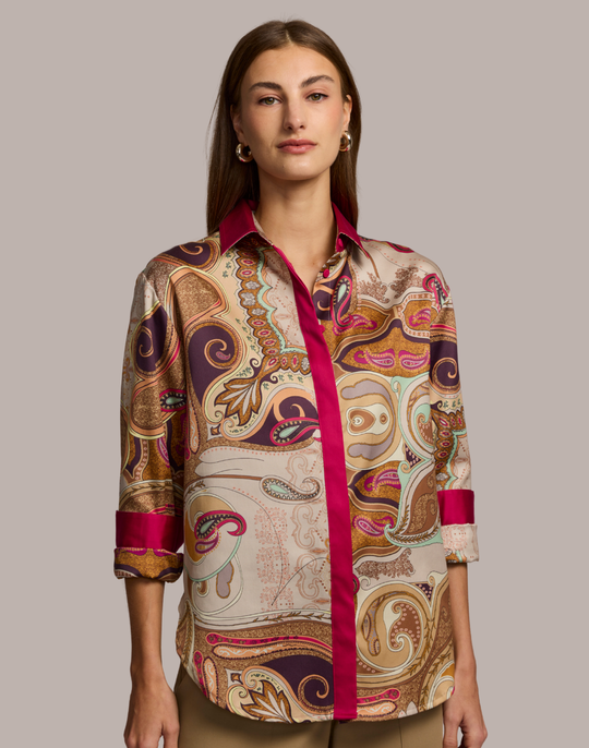 Halsey Long Sleeve Scarf Print Shirt
