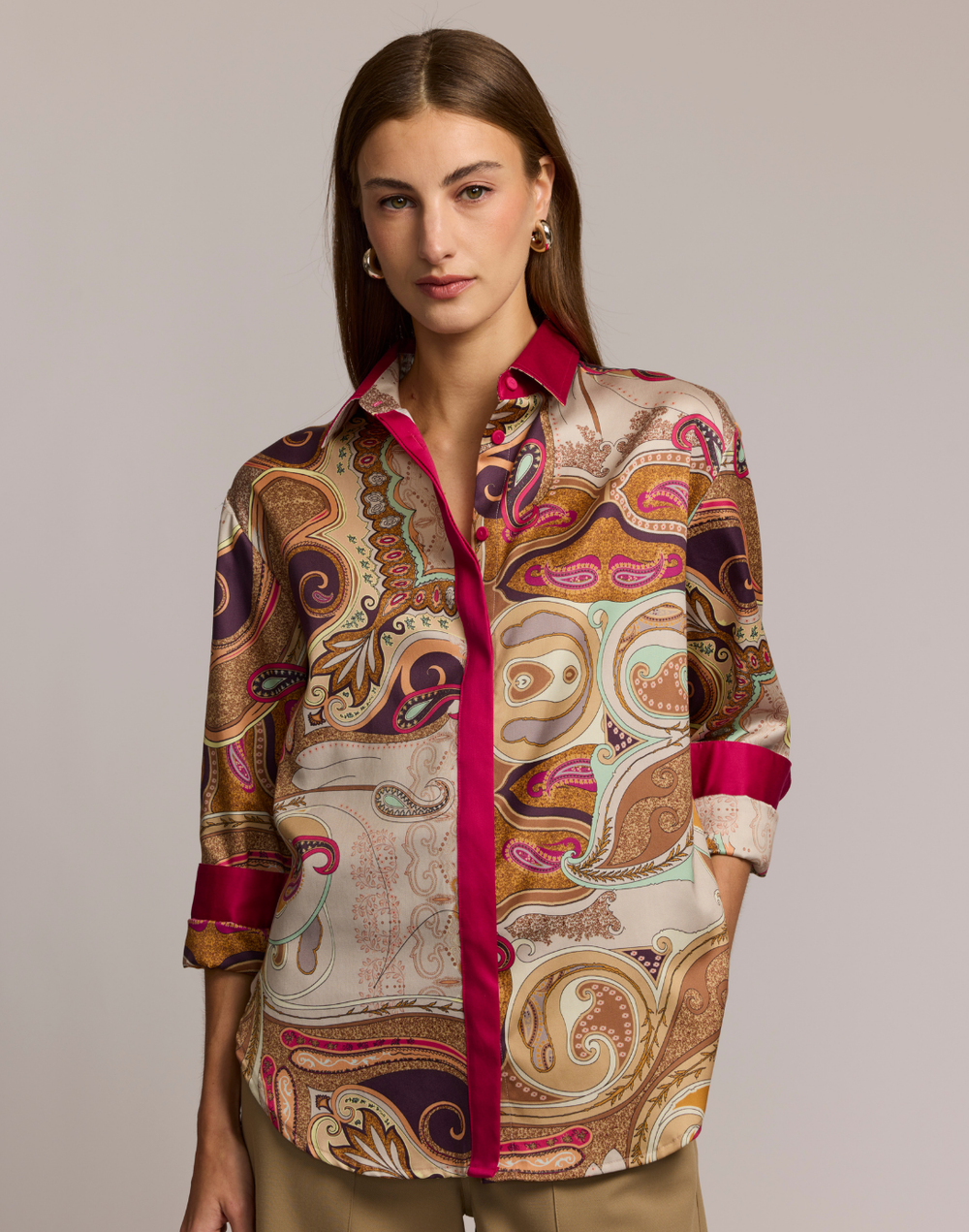 Halsey Long Sleeve Scarf Print Shirt