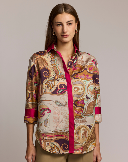 Halsey Long Sleeve Scarf Print Shirt