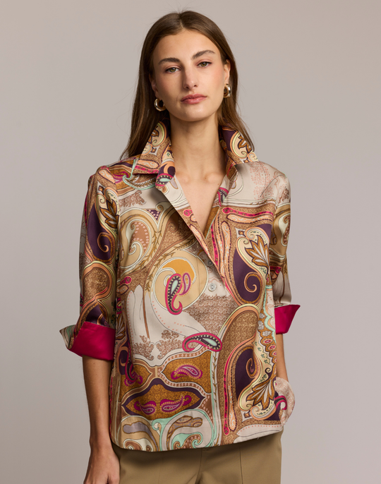 Aileen 3/4 Sleeve Scarf Print Shirt