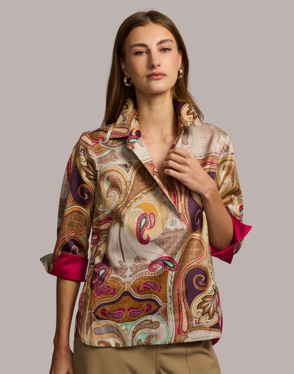 Aileen 3/4 Sleeve Scarf Print Shirt