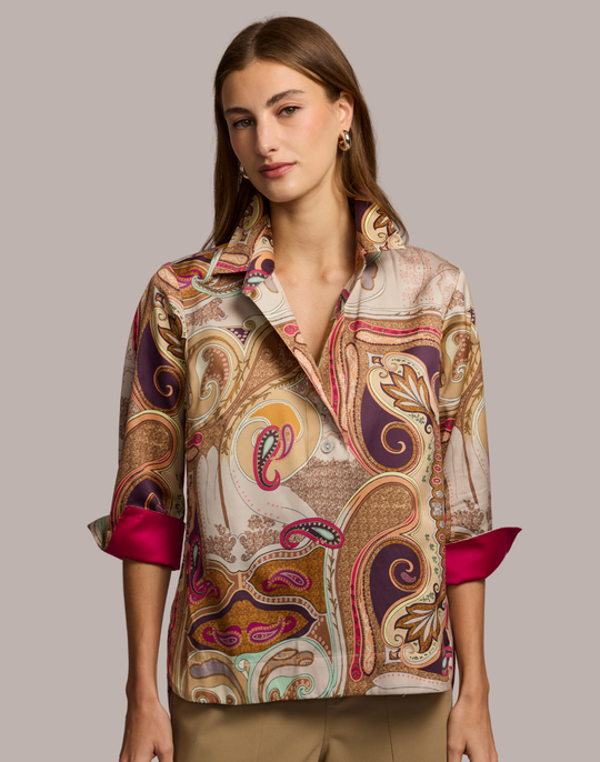 Aileen 3/4 Sleeve Scarf Print Shirt