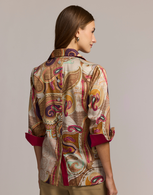 Aileen 3/4 Sleeve Scarf Print Shirt