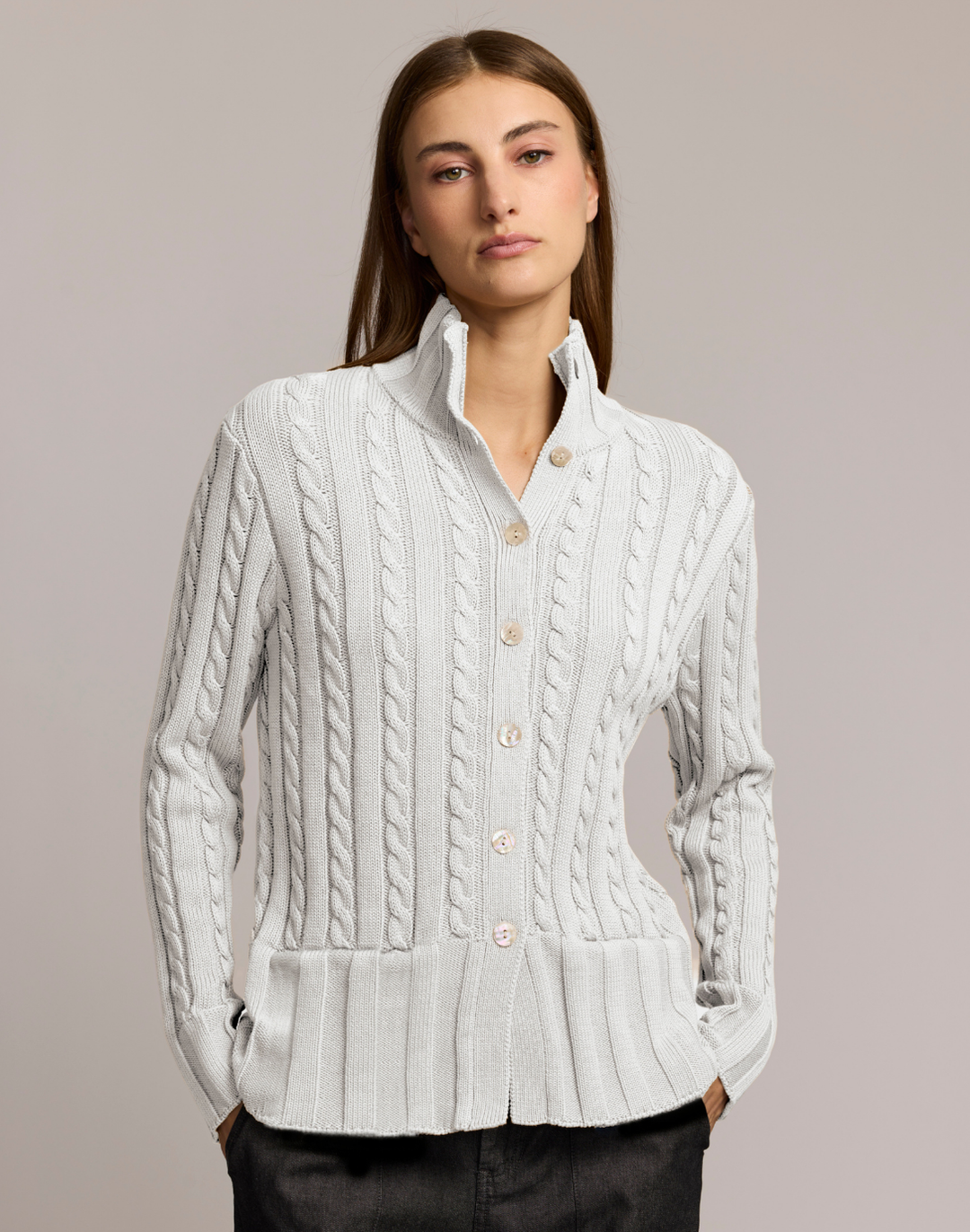 Frankie Long Sleeve Cardigan Pearl White / L