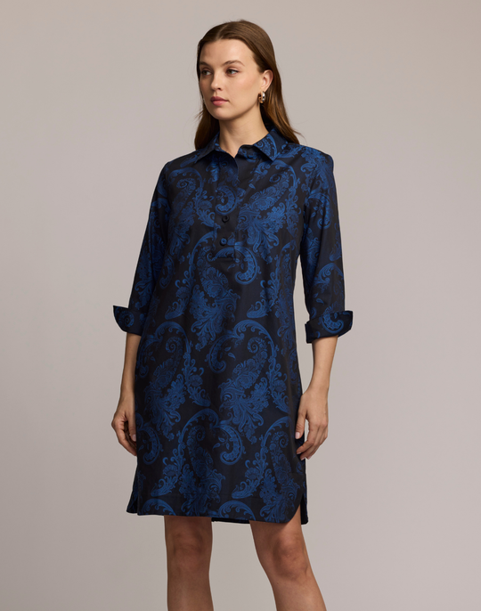 Aileen 3/4 Sleeve Paisley Jacquard Dress
