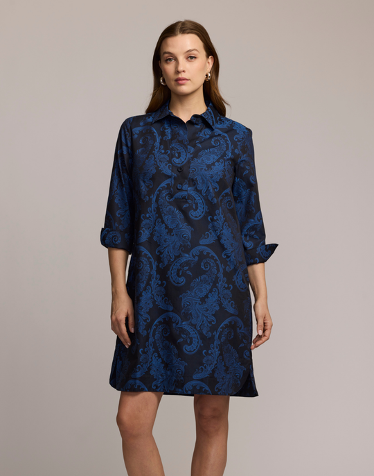 Aileen 3/4 Sleeve Paisley Jacquard Dress