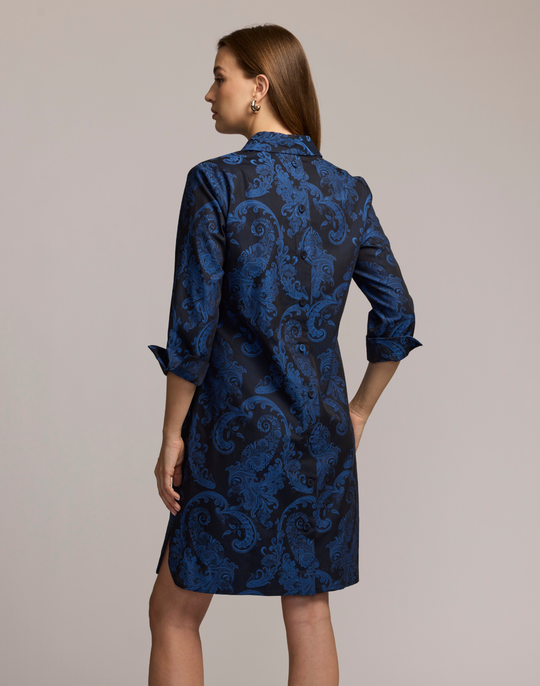 Aileen 3/4 Sleeve Paisley Jacquard Dress